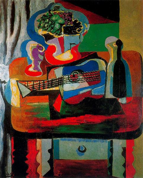 Pablo Picasso Oil Paintings Guitar, Bottle And Fruit Bowl